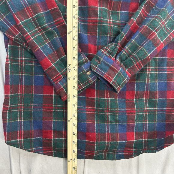 Pendleton Trail Shirt Mens L Plaid Long Sleeve Red Wool Flannel Elbow Patch - Picture 8 of 11